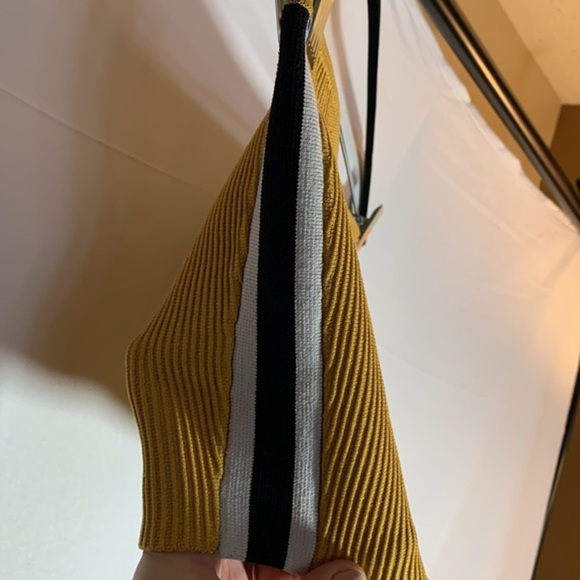 Babaton Mustard Yellow Ribbed Black & White Striped Tube Top - Picture 3 of 4